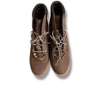 Grey  timberland wedge Ankle Boots with Laces